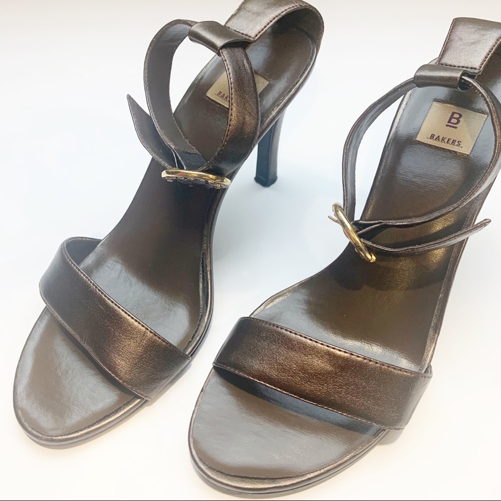 Bakers Size 9 Brown Bronze‎ Jeweled Ankle Toe Strap Heels